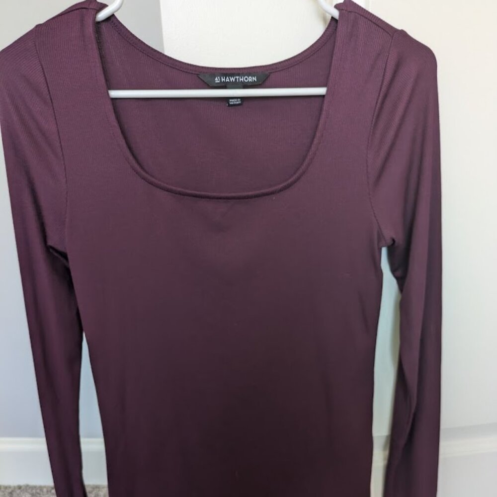 41 Hawthorn womens plum ribbed long sleeve square neck top size S